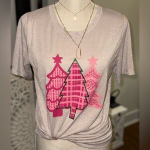 🆕🩷GRACE & EMMA: Shimmer and Sparkle Pink Xmas Trio S/S Top SMALL
